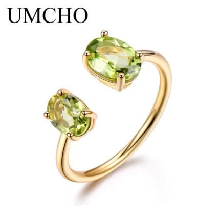 UMCHO Natural Peridot Ring Gemstone Solid 925 Sterling Silver Engagement Rings For Women Fine Jewelry Opening Rings