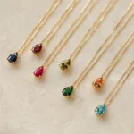 Heart shape two CZ stones 18K gold vermeiled necklace