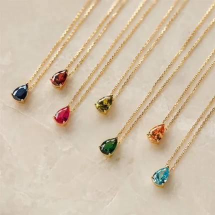 Heart shape two CZ stones 18K gold vermeiled necklace