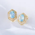 blue topaz hexagon stud