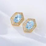 Natural sky-blue topaz hexagon stud earring - Image 4