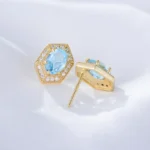 Natural sky-blue topaz hexagon stud earring - Image 5