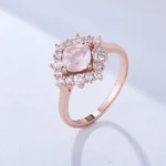 Natural pink crystal Rose gold vermeiled 925 sterling silver