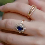 oval cut sapphire color zircon flower shape ring - Image 5