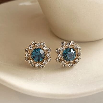 Bllue topaz CZ stud earring